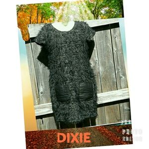 DIXIE BLACK WITH GRAY FRAYED DESIGNER DRESS